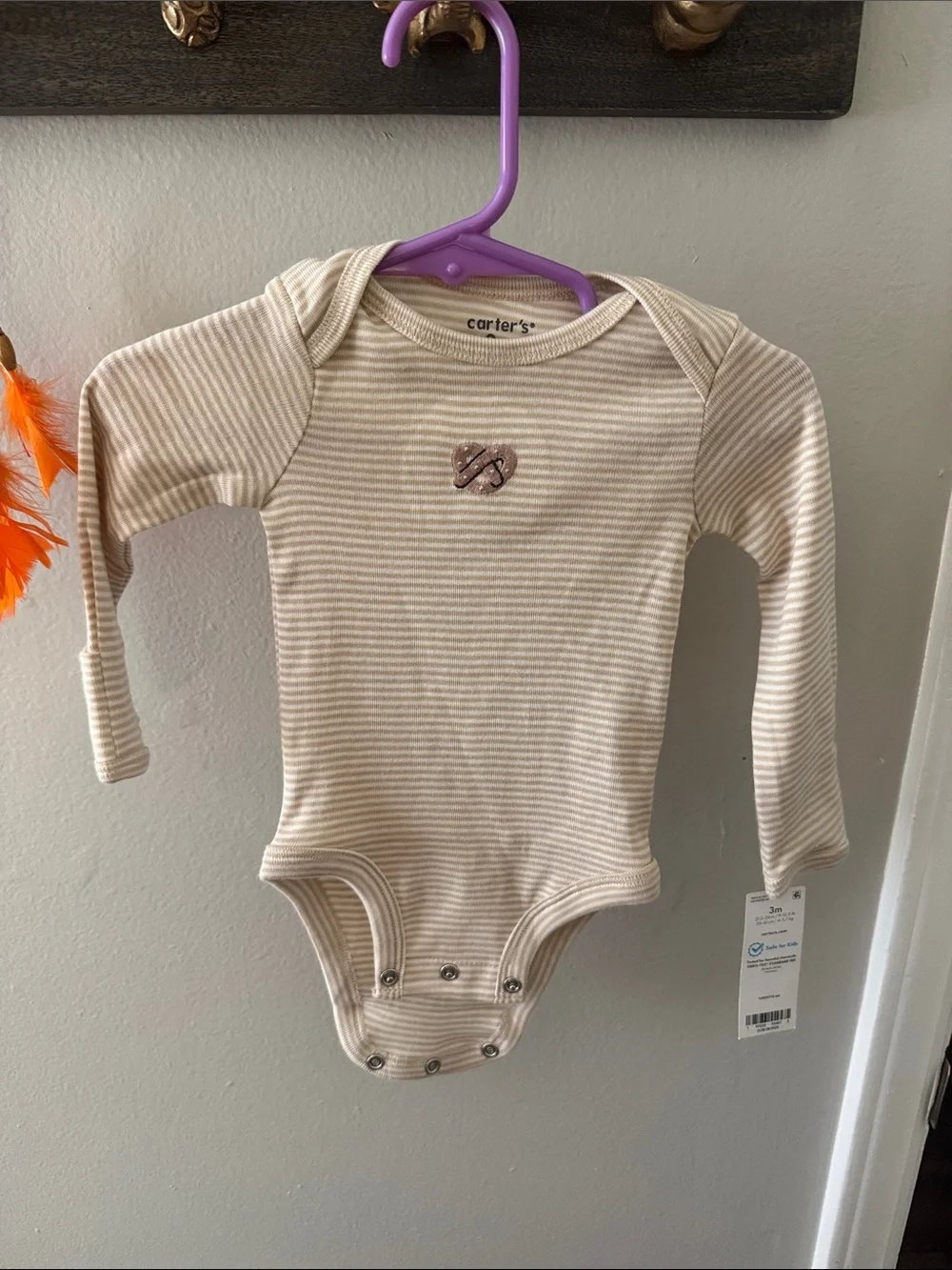 Carter's Cream & White Striped Long-Sleeve One-Piece Bodysuit